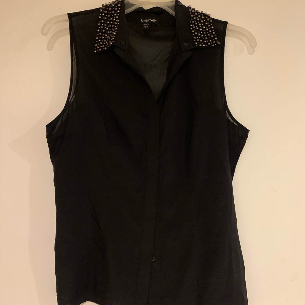 Sheer bebe black blouse size Large